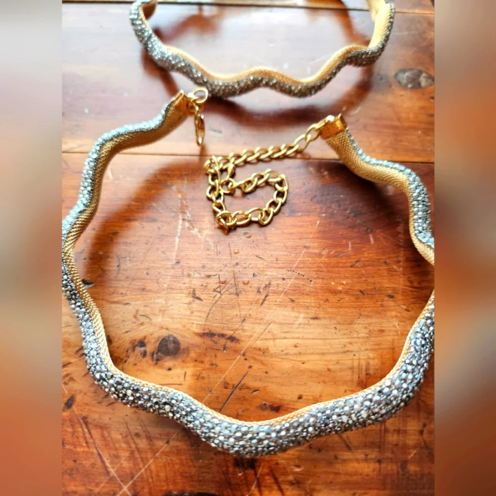 Skinny Collar With Crystals & Goldtone Hardware Statement Necklace - Picture 13 of 14